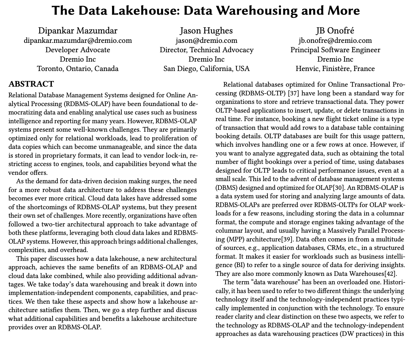 The Data Lakehouse